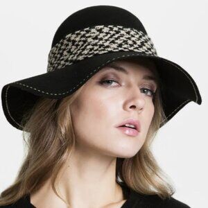 Houndstooth Trim Floppy Wool Hat